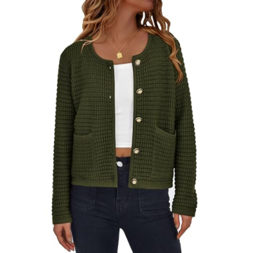 PRETTYGARDEN Women's Knit Cardigan Sweaters Fall Fashion Long Sleeve Open Front Button Down Trendy C...