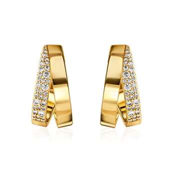 Barzel 18K Gold Plated Half Hoop Cubic Zirconia Earrings for Women - Made In Brazil