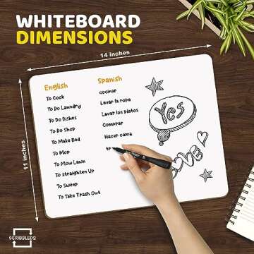 Scribbledo White Board Dry Erase Board 11" x14” Mini Double Sided Personal Whiteboard Board Dry Er...