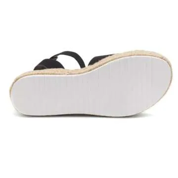 Shoe Land Legossa Womens Platform Sandals Ankle Strap Espadrilles Comfortable Open Toe Flatform Wedge Casual Sandal Black White Tan Platform Sandals for Summer, 1825/Black, Size 11.0