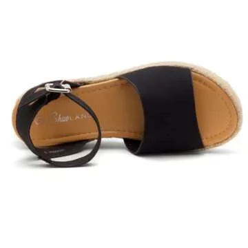 Shoe Land Legossa Womens Platform Sandals Ankle Strap Espadrilles Comfortable Open Toe Flatform Wedge Casual Sandal Black White Tan Platform Sandals for Summer, 1825/Black, Size 11.0