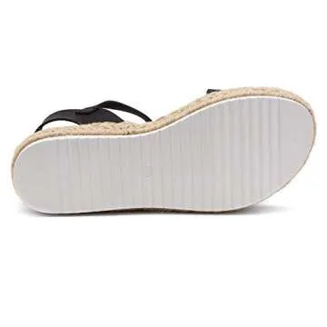 Shoe Land Legossa Womens Platform Sandals Ankle Strap Espadrilles Comfortable Open Toe Flatform Wedge Casual Sandal Black White Tan Platform Sandals for Summer, 1825/Black, Size 11.0