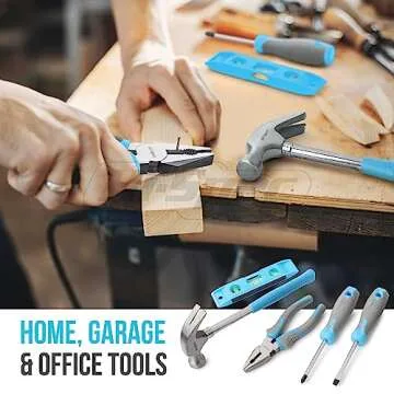 Hi-Spec 42pc Blue Household DIY Tool Set. Home, Office and College Dorm Small Toolkit Box of Starter Basic Tools