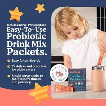 Lovebug Toddler Probiotics - Organic Probiotic for Kids & Toddler Constipation Relief, Stomach Discomfort and Softer Bowel Movements, Clear Dissolvable Powder, Ages 12 Months to 4 Year Olds - 30 Pack