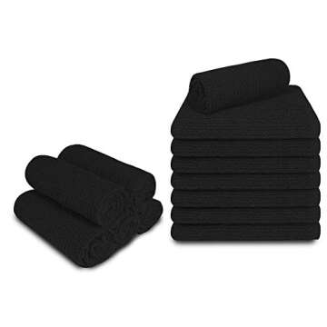 Softolle Kitchen Towels, Pack of 12 Bar Mop Towels -16x19 Inches -100% Cotton White Towels - Super Absorbent Bar Towels, Multi-Purpose for Home, Kitchen and Bar Cleaning (Black)