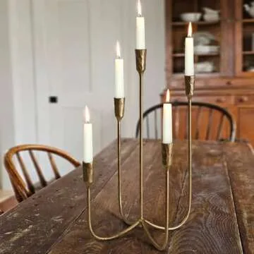 5-Candle Cast Iron Metal Candelabra Candlestick Holders 15 inch Tall Candle Holder Wedding Event Candelabra Candle Stand Brass Gold