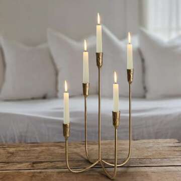 5-Candle Cast Iron Metal Candelabra Candlestick Holders 15 inch Tall Candle Holder Wedding Event Candelabra Candle Stand Brass Gold
