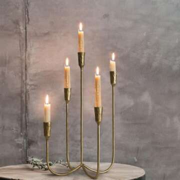 5-Candle Cast Iron Metal Candelabra Candlestick Holders 15 inch Tall Candle Holder Wedding Event Candelabra Candle Stand Brass Gold