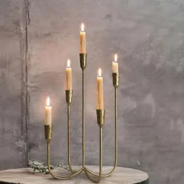5-Candle Cast Iron Metal Candelabra Candlestick Holders 15 inch Tall Candle Holder Wedding Event Candelabra Candle Stand Brass Gold