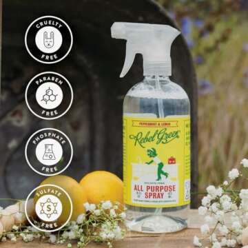 Rebel Green Natural All-Purpose Cleaning Spray - Essential Oil Multi-Surface Cleaner - Kid Safe, Pet...