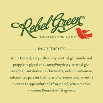Rebel Green Natural All-Purpose Cleaning Spray - Essential Oil Multi-Surface Cleaner - Kid Safe, Pet Safe & Sustainable Cleaning Products - Peppermint & Lemon Scent - (16 Ounce Bottles, 1 Pack)