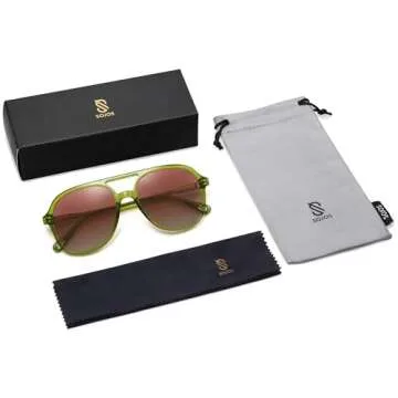 SOJOS Retro Polarized Aviator Sunglasses in Light Green