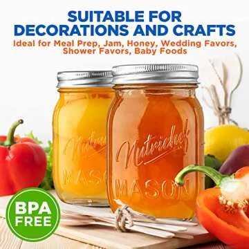 NutriChef 4-Pack 16 oz Mason Jars with Lids - Thick Glass Canning Jars with Stainless Steel Lids - Ideal for DIY Spices, Meal Prep, Overnight Oats, Jelly, Jam, Honey, Candles, Crafts, & More