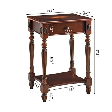 MODERION Solid Wood Side Table with Drawer Modern Elegance