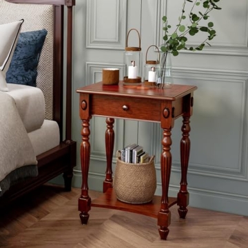 MODERION Solid Wood Side Table with Drawer Modern Elegance