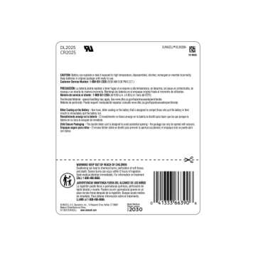 Duracell CR2025 3V Lithium Battery, Child Safety Features, 4 Count Pack, Lithium Coin Battery for Ke...