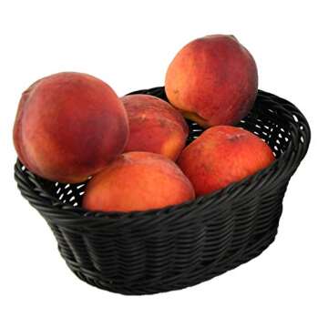 HOME-X Oval Plastic Woven Wicker Basket for Stylish Table Decor and Storage