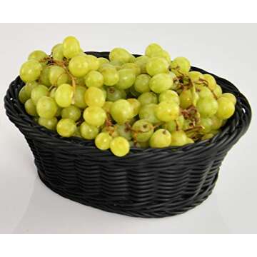 HOME-X Oval Plastic Woven Wicker Basket for Storage