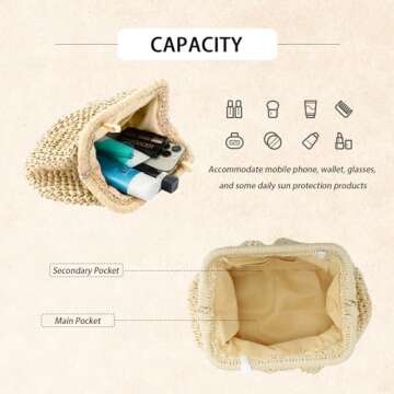 GOKTOW Straw Dumpling Clutch Purse,Summer Vacation Beach Crossbody Bag for Women,Raffia Wicker Rattan Woven Clutch