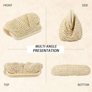 GOKTOW Straw Dumpling Clutch Purse,Summer Vacation Beach Crossbody Bag for Women,Raffia Wicker Rattan Woven Clutch