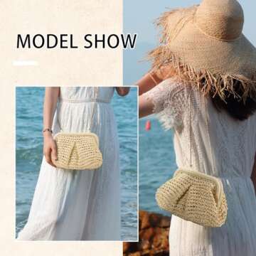 GOKTOW Straw Dumpling Clutch Purse,Summer Vacation Beach Crossbody Bag for Women,Raffia Wicker Rattan Woven Clutch