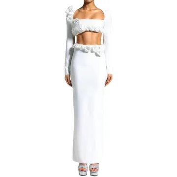 Vacation Dress Trendy Floral Dress Two Piece Skirt Set for Women Long Sleeve Cocktail Dress Classy G...