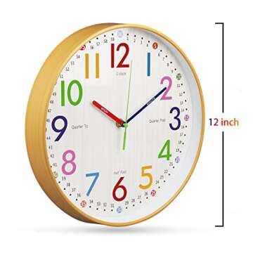 VREAONE Learning Clock for Kids 12 inch Educational Wall Clock Silent Movement and Colorful Numerals Kids Wall Clocks for Classroom,Playroom Nursery Bedrooms Kids Room,School