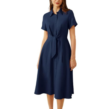 GRACE KARIN 2024 Summer Linen Dress for Women - Flowy, Casual, Navy S