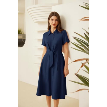 GRACE KARIN 2024 Summer Linen Dress Women Flowy Casual Navy