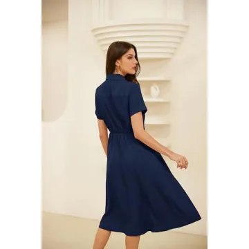 GRACE KARIN 2024 Summer Linen Dress Women Flowy Casual Navy