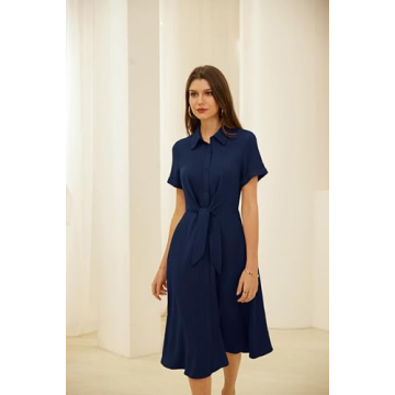 GRACE KARIN 2024 Summer Linen Dress Women Flowy Casual Navy