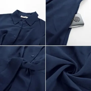 GRACE KARIN 2024 Summer Linen Dress Women Flowy Casual Navy