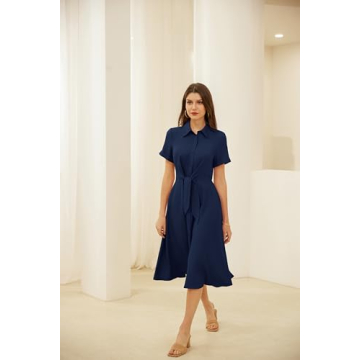 GRACE KARIN 2024 Summer Linen Dress Women Flowy Casual Navy