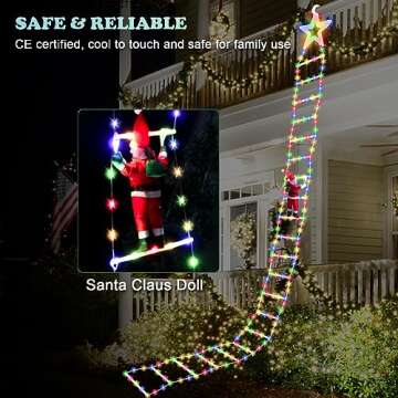 AUKCA Christmas Light -Ladder Lights with Santa Claus, Christmas Decorations Lights for Indoor Outdoor, Window, Garden, Home, Wall, Xmas Tree Decor (10FT)(Star)