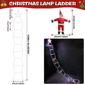 AUKCA Christmas Light -Ladder Lights with Santa Claus, Christmas Decorations Lights for Indoor Outdoor, Window, Garden, Home, Wall, Xmas Tree Decor (10FT)(Star)