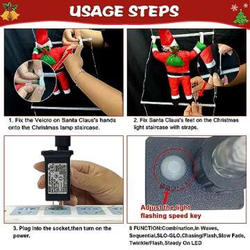 AUKCA Christmas Light -Ladder Lights with Santa Claus, Christmas Decorations Lights for Indoor Outdoor, Window, Garden, Home, Wall, Xmas Tree Decor (10FT)(Star)