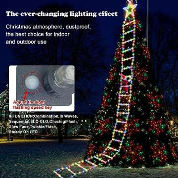 AUKCA Christmas Light -Ladder Lights with Santa Claus, Christmas Decorations Lights for Indoor Outdoor, Window, Garden, Home, Wall, Xmas Tree Decor (10FT)(Star)