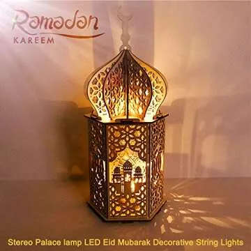 Leeofty Stereo Palace lamp LED Eid Mubarak Decorative String Lights Ramadan Kareem Decoration Accessories Muslim Islam Party Supplie Vintage Festival Lantern