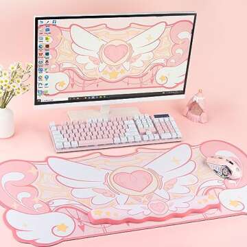 GeekShare Kawaii Mouse Pad Wrist Rest Support Set - Non-Slip Rubber Base Desk Mat and Memory Foam Wrist Rest for Keyboard and Mouse,Perfect for Gaming,or Home Office Work - Star Wings Series