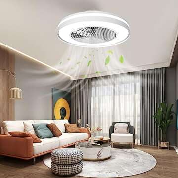 Ceiling Fan with Lights Remote Control,Dimmable Fan Lighting, 20'' Enclosed Bladeless Fan, Semi Flush Mount,2.4GHz Wi-Fi Bluetooth & App Controlled Works with Alexa and Google Assistant (Matte White)