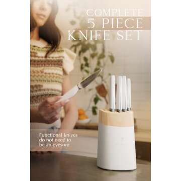 Lordelle Knife Block Set - 5 Piece Set - White Chantilly Snow - Lifestyle Home Kitchen Design - Germ...