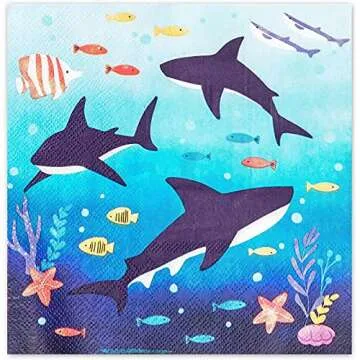Shark Paper Napkins for Parties - 100 Pack