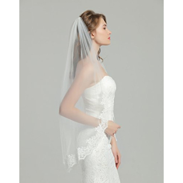 Elegant Lace Applique Edge Wedding Bridal Veil 41"
