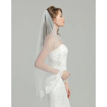 Elegant Lace Applique Edge Wedding Bridal Veil 41"