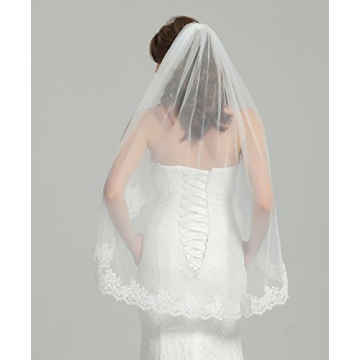 Elegant Lace Applique Edge Wedding Bridal Veil 41"