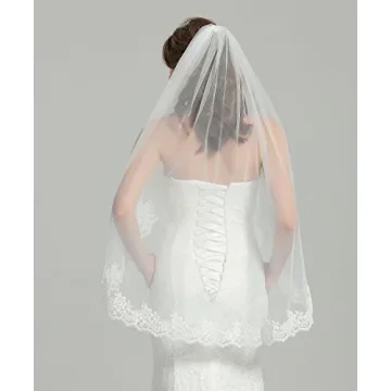 Elegant Lace Applique Edge Wedding Bridal Veil 41"