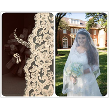 Elegant Lace Applique Edge Wedding Bridal Veil 41"