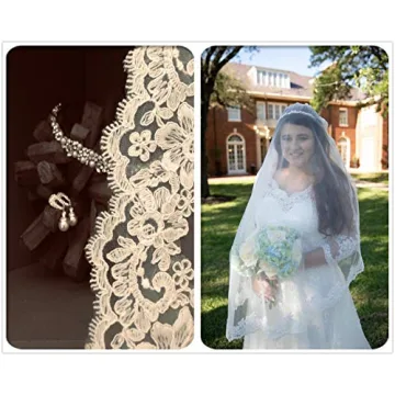 Elegant Lace Applique Edge Wedding Bridal Veil 41"
