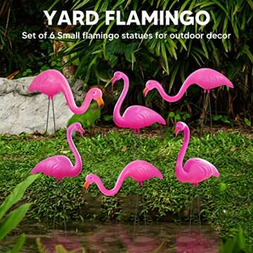 JOYIN Set of 6 Small Pink Flamingo Yard Ornament Stakes, Mini Lawn Plastic Flamingo Statue with Metal Legs for Sidewalks, Outdoor Garden, Luau Party, Tropical Party Decor, 2 Styles