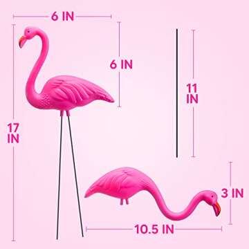 JOYIN Set of 6 Small Pink Flamingo Yard Ornament Stakes, Mini Lawn Plastic Flamingo Statue with Metal Legs for Sidewalks, Outdoor Garden, Luau Party, Tropical Party Decor, 2 Styles